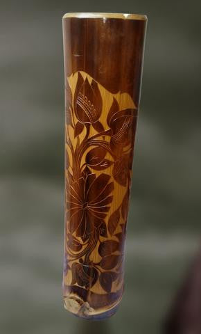 Tribal art bamboo artifact vase lotus designs - Artisans Crest
